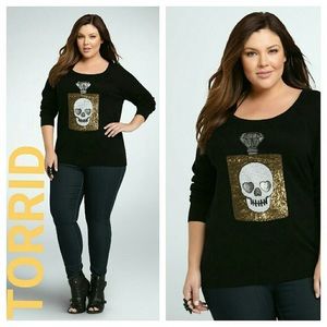 Torrid SEQUIN SKULL PERFUME BOTTLE SWEATER size 1